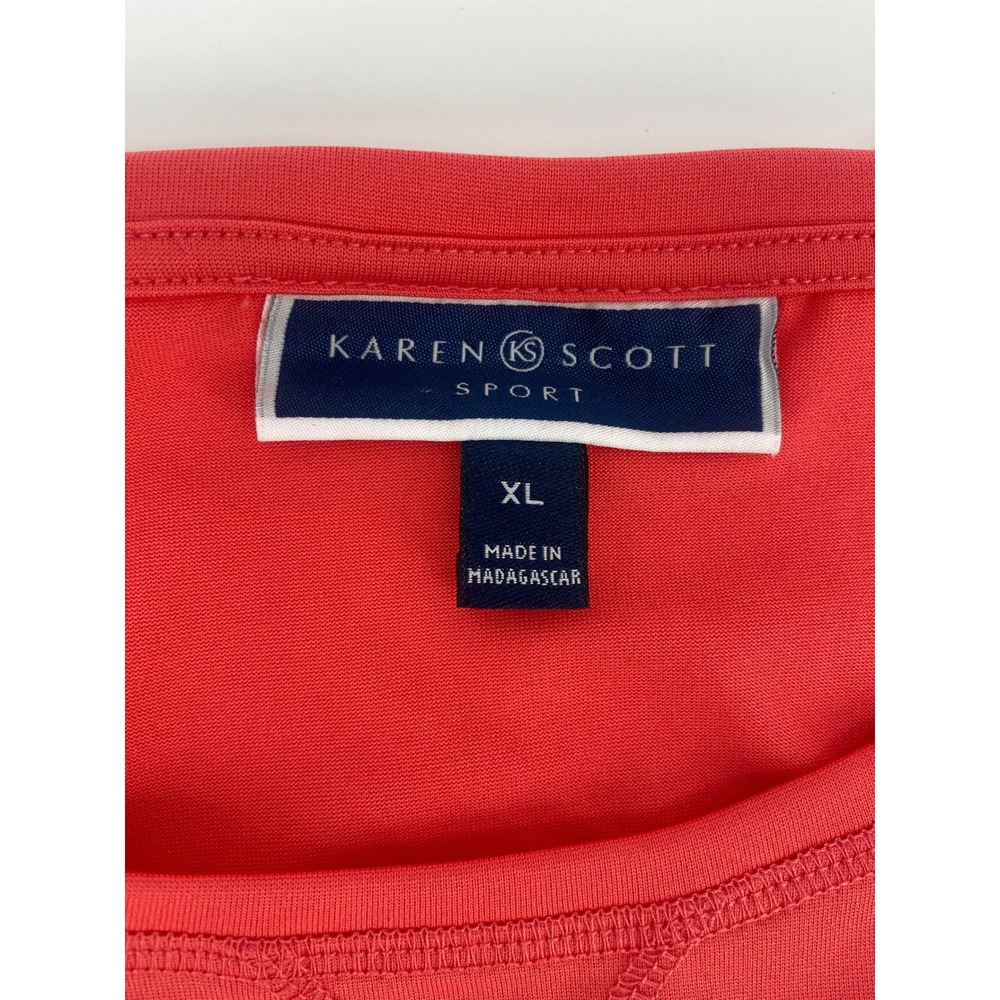 Karen Scott Sport Sleeveless Top XL Coral Pink Activewear V-Stitch Excellent - Picture 3 of 7